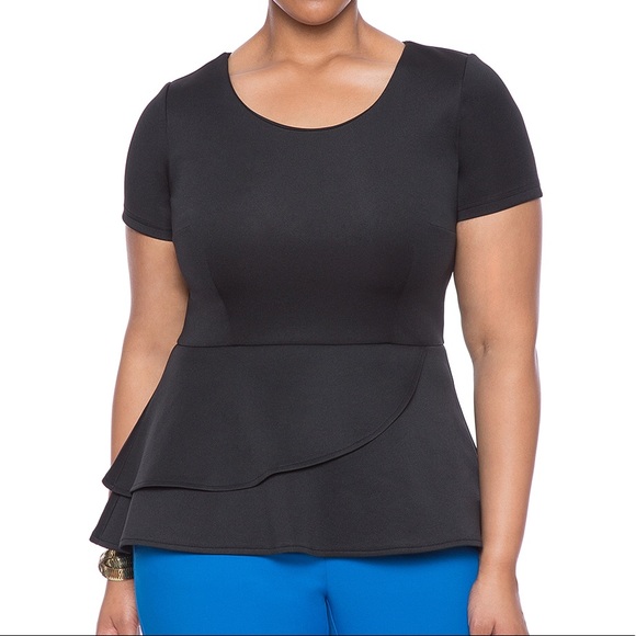Eloquii Tops - ELOQUII ★ Black Neoprene Peplum Ruffle Scuba Top